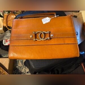 Chic Italian Leather Clutch with Gold Accent